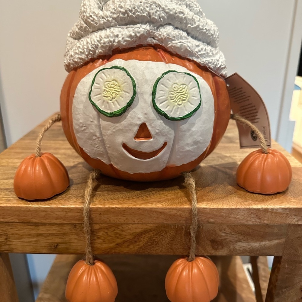 Martha Stewart Orange Pumpkin with White Hat Decor